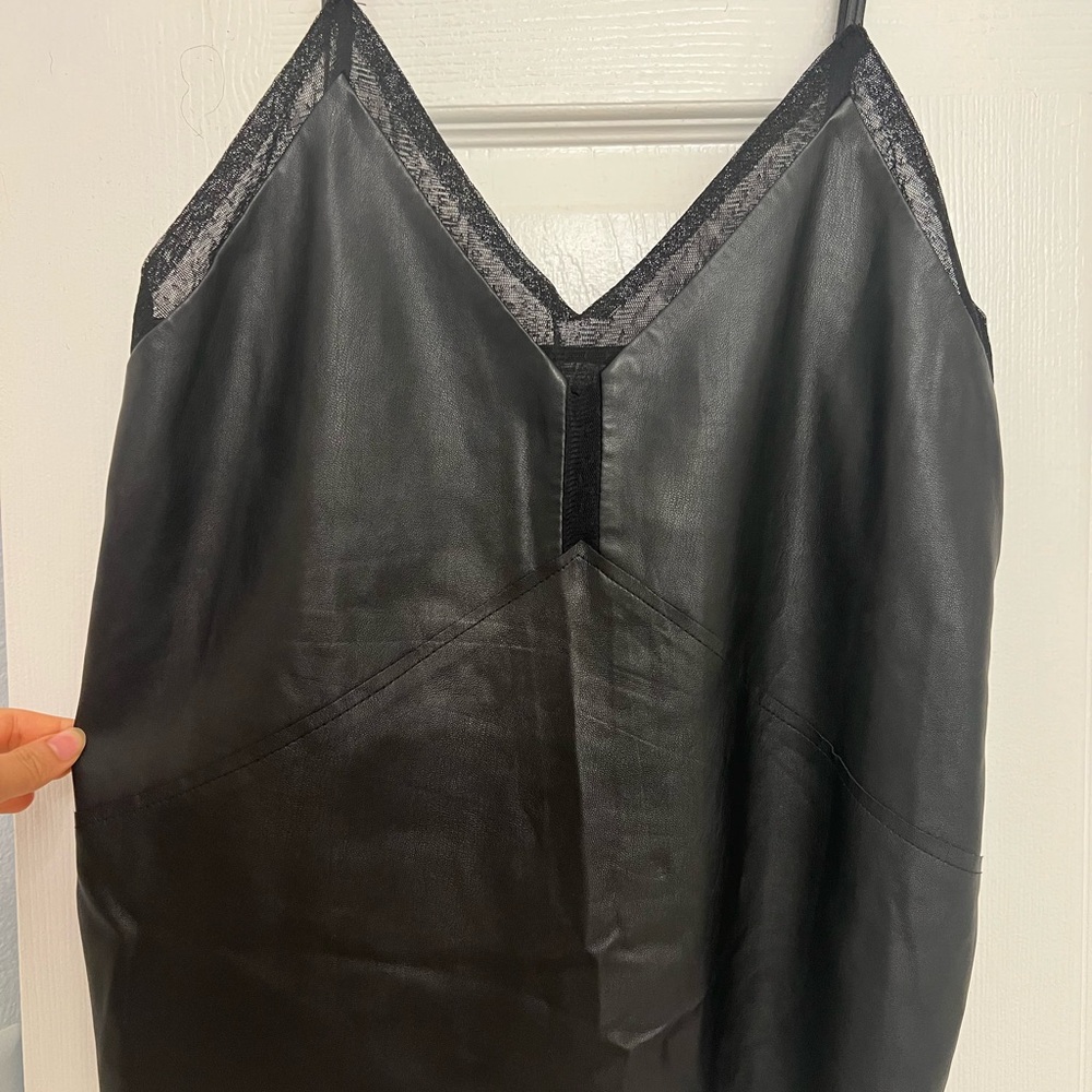 Black Lace Trim Leather Tank